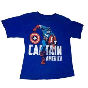 Marvel Captain America Blue Graphic Tee Men’s Large 100% Cotton Comic Shirt